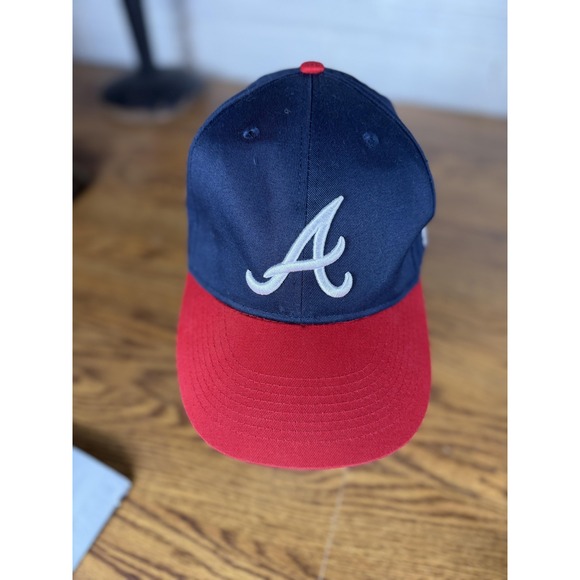 Atlanta Braves Hat Cap Strap Back Mens Navy Red MLB Baseball Script A Owatonna - Picture 1 of 7